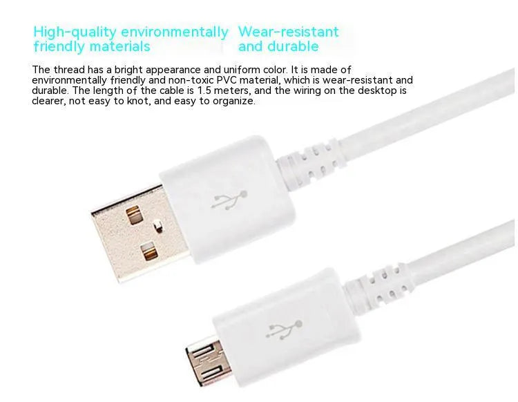 Black and white Android Micro USB charging and data sync cable, 1 metre long.