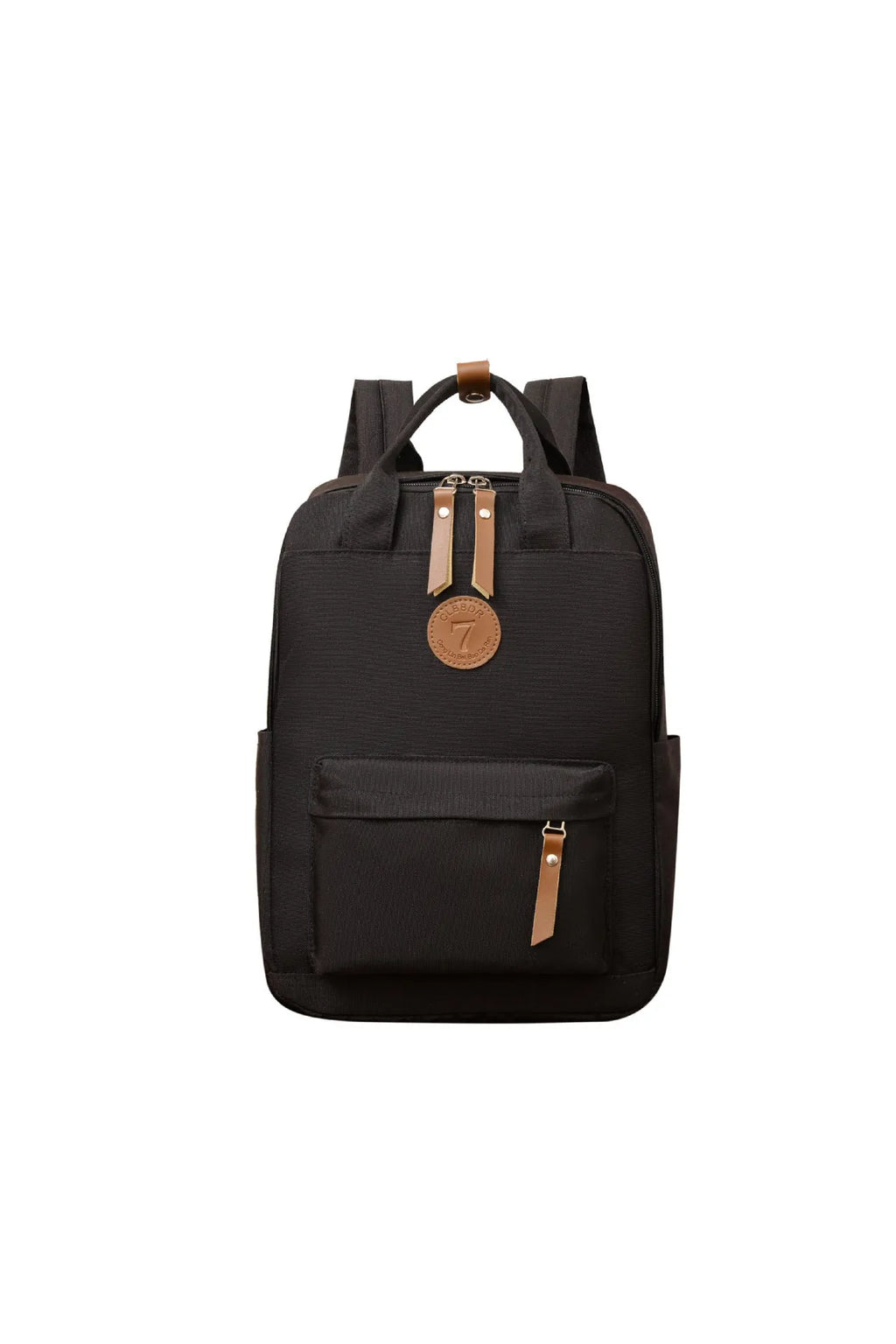 Black Oxford cloth leisure backpack with curved shoulder straps shown front view