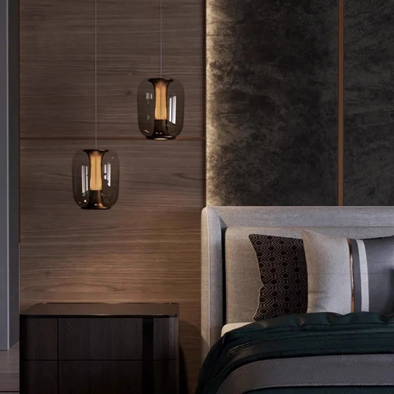 Nordic minimalist spherical glass chandelier in clear, smoky grey or cognac colour
