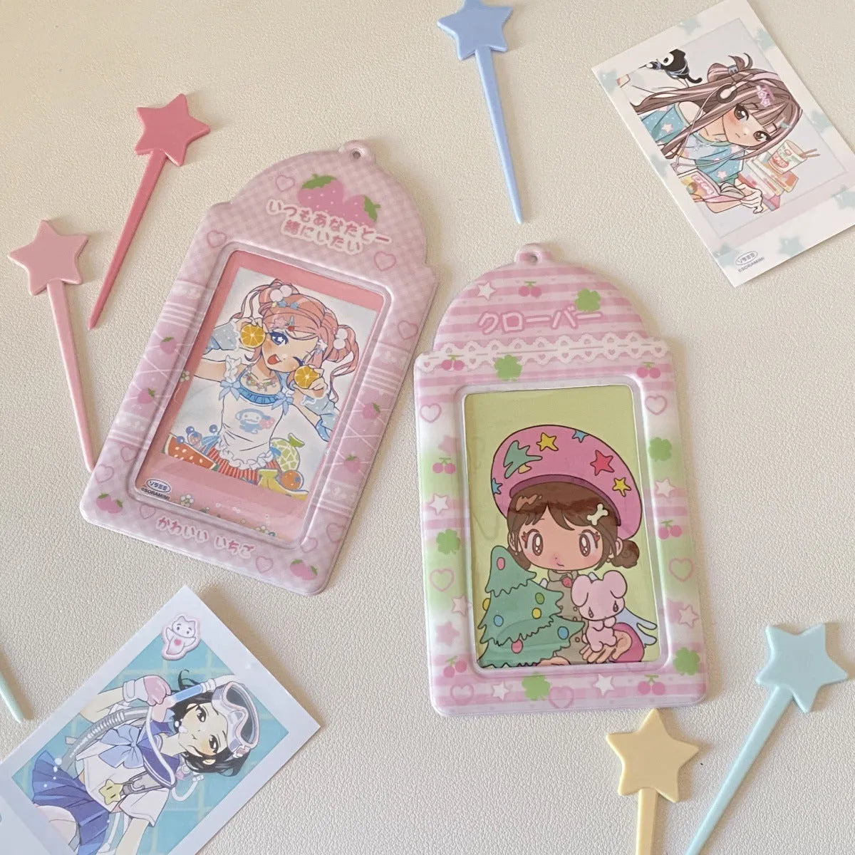 Original plaid PVC card holder pendant in strawberry cartoon design.