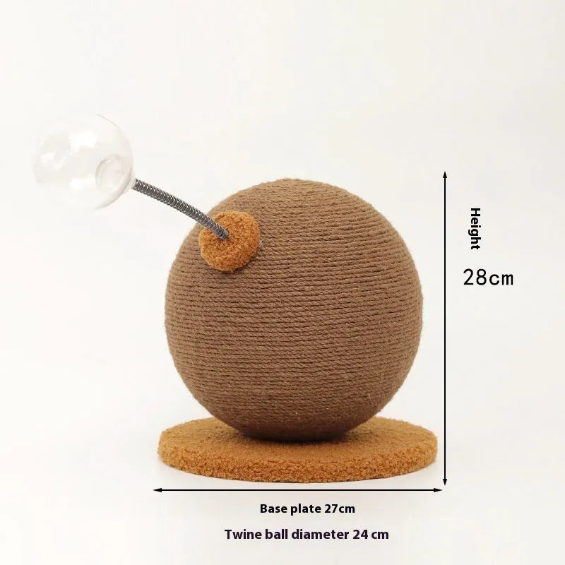 A large and small size cat scratching post toy made from hemp rope with a self-rolling tumbler design.