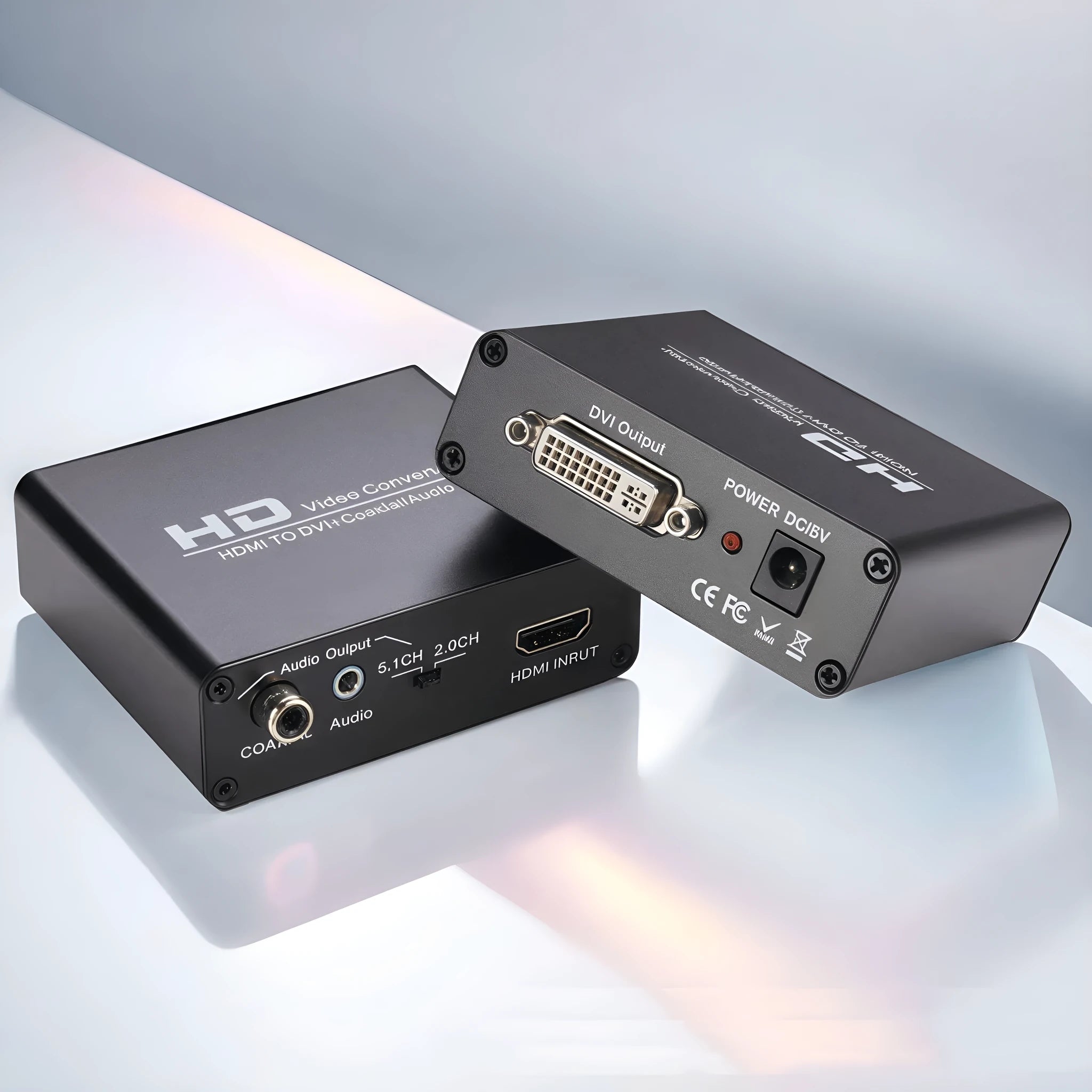 Black HDMI to DVI converter with 1.5 metre cable and coaxial audio output