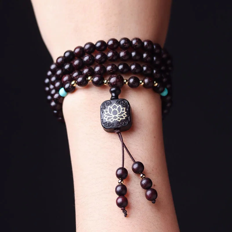 Zambia rosewood bead bracelet with 108 flat lotus pendant beads for DIY jewellery making
