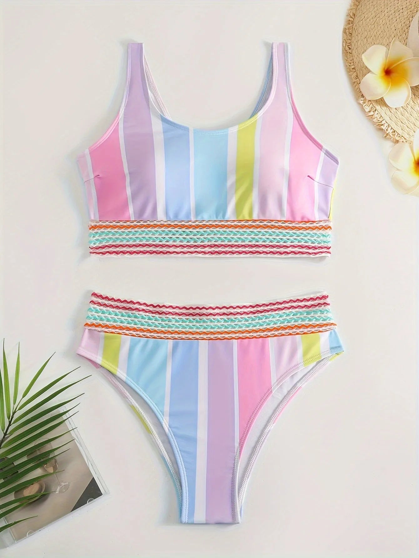 Women's striped bikini swimwear in sports casual style with briefs bottom