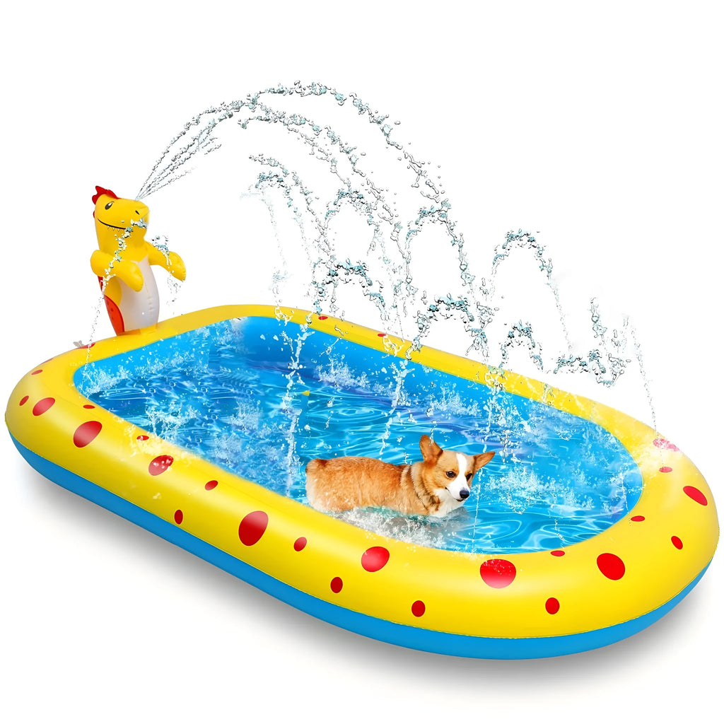 Blue dinosaur inflatable water spray pool for kids with shark design