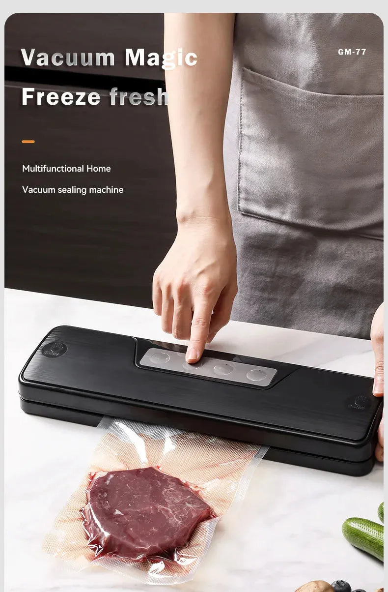 Compact white automatic vacuum sealer machine for household food preservation with portable design