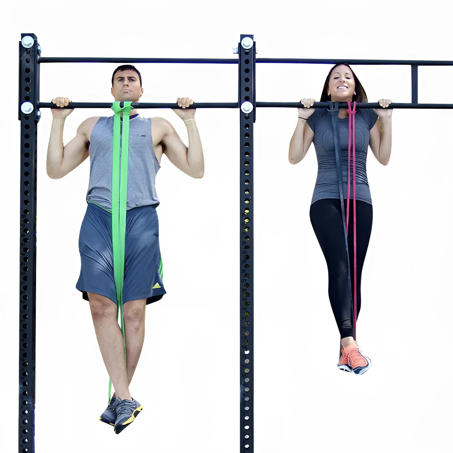 TPE resistance loop band for deep squats and pull ups, colour-coded by resistance level from 5 to 175 pounds