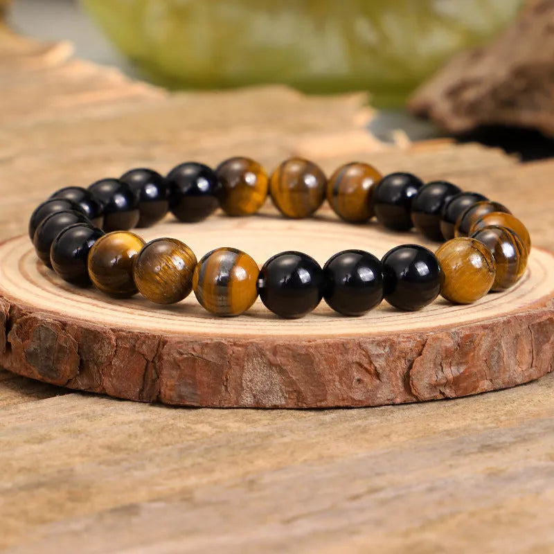 Tiger eye stone tassel sweater chain necklace with drop-shaped pendant on ball bead chain