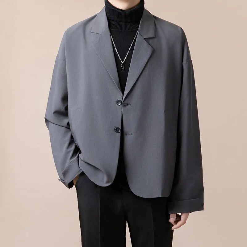 Men's loose fit casual suit jacket in a polyester blend fabric, shown in apricot colour