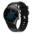 Black smart watch with 1.28-inch screen showing heart rate display on a TPU wrist strap.