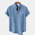 Linen short sleeve shirt with ocean fish pattern on lapel in loose casual fit