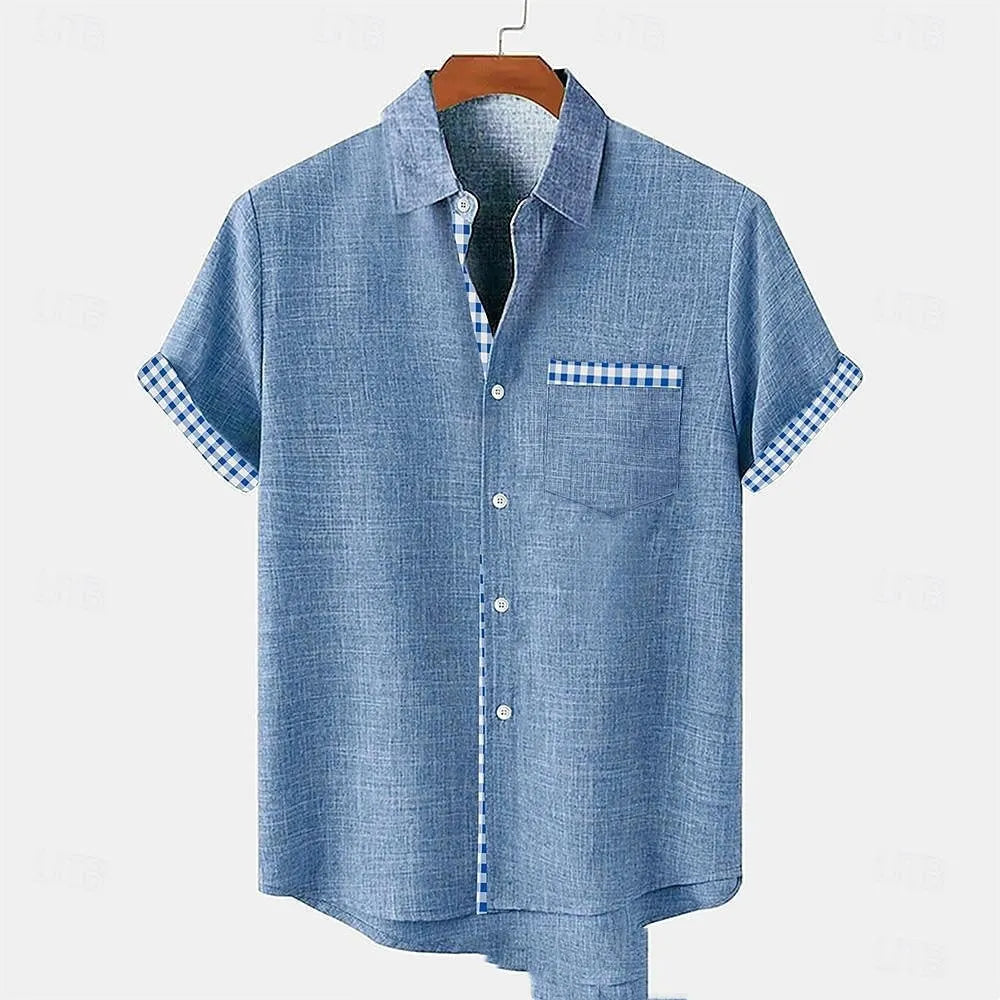 Linen short sleeve shirt with ocean fish pattern on lapel in loose casual fit