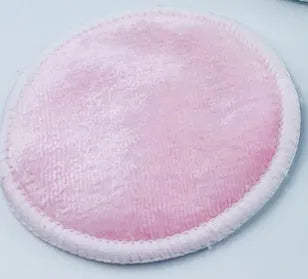 Velvet makeup remover pads in red and blue colours showing soft texture and circular 8cm size