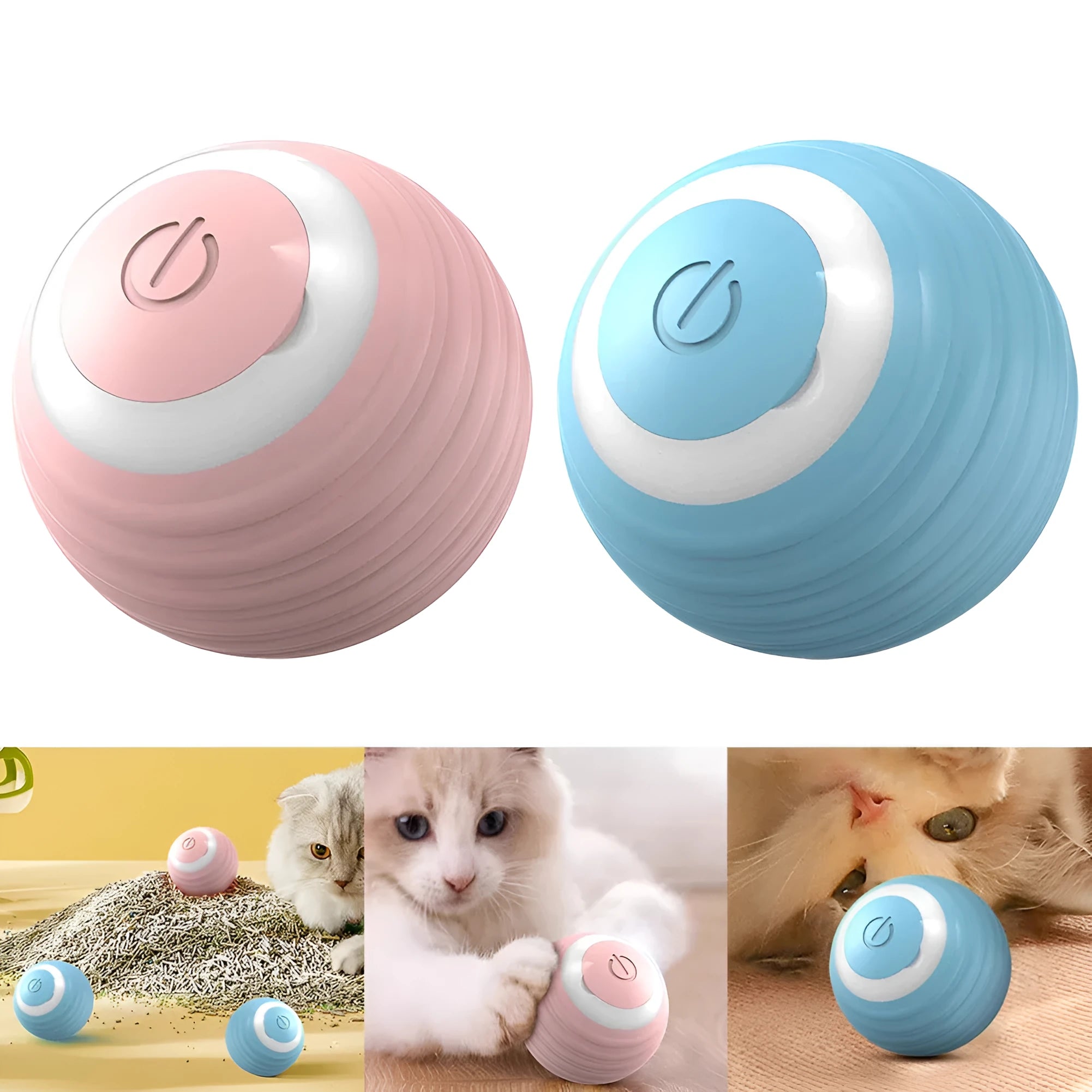 Rechargeable automatic bouncing smart cat toy ball in blue silicone