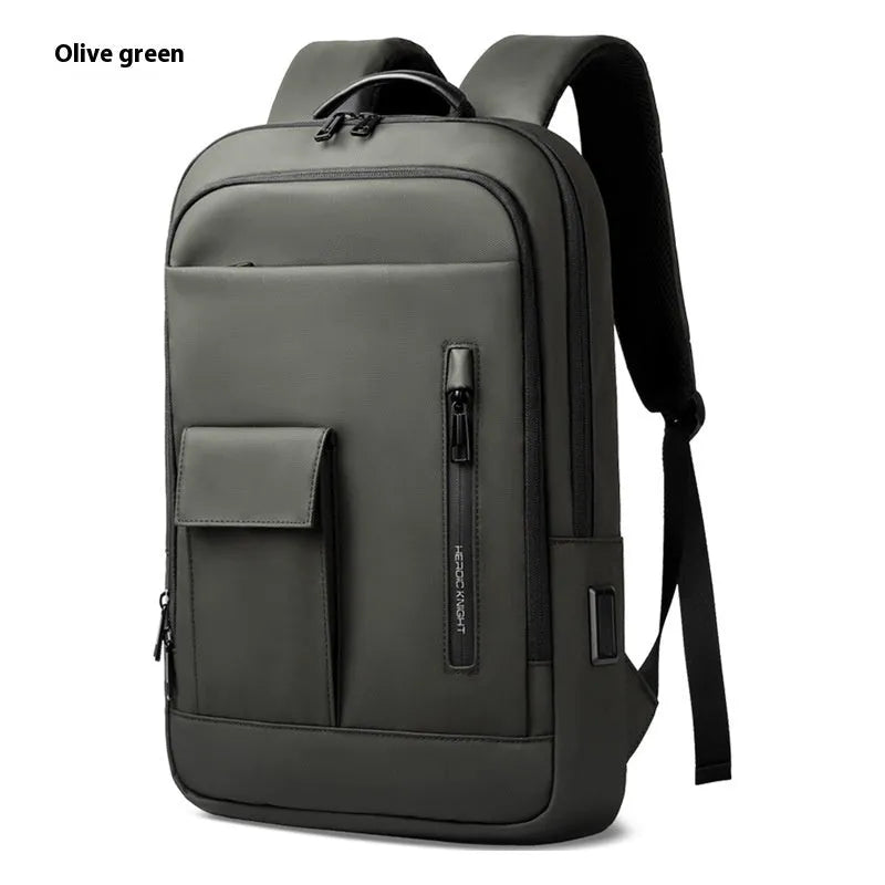 Men's lightweight Oxford cloth backpack in solid colour with sewing line detail