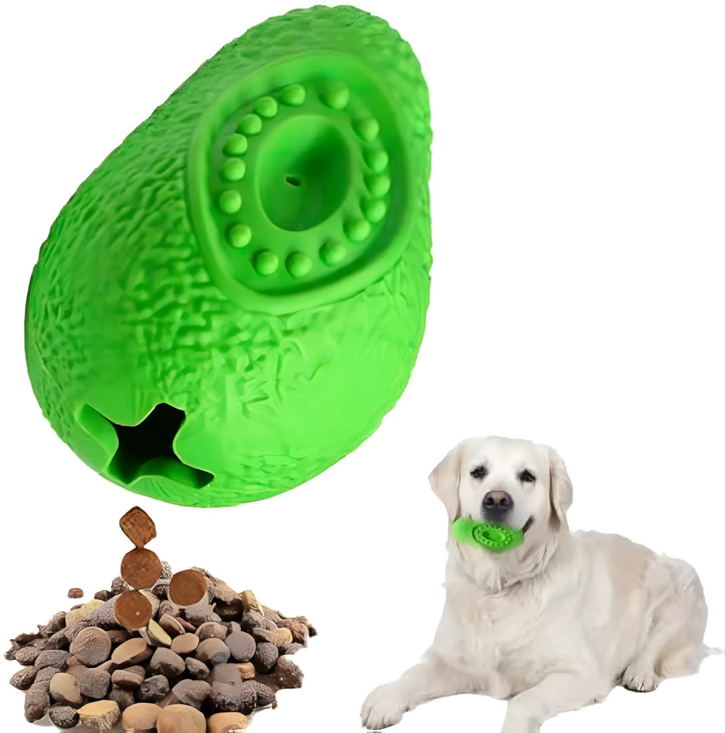 Green avocado-shaped heavy duty natural rubber dog chew toy for aggressive chewers.