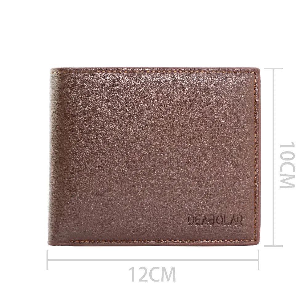 Men's leather wallet with a zipper closure, presented as a gift.