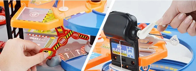 Multi-coloured 3D parking lot model toy made from ABS plastic for children's DIY assembly and spatial thinking play