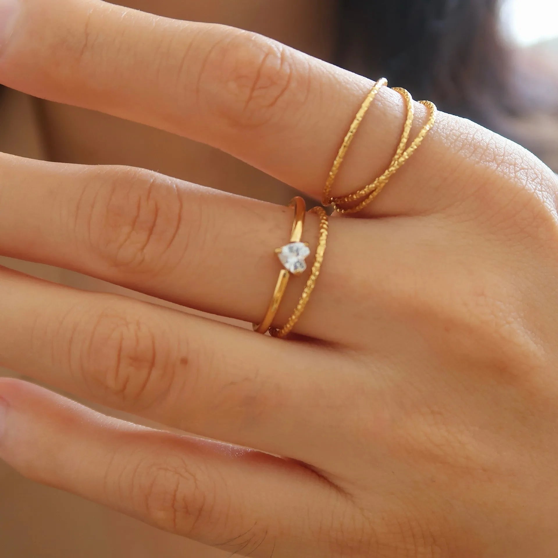 Golden love heart oval ring for women in stainless steel with electroplated finish