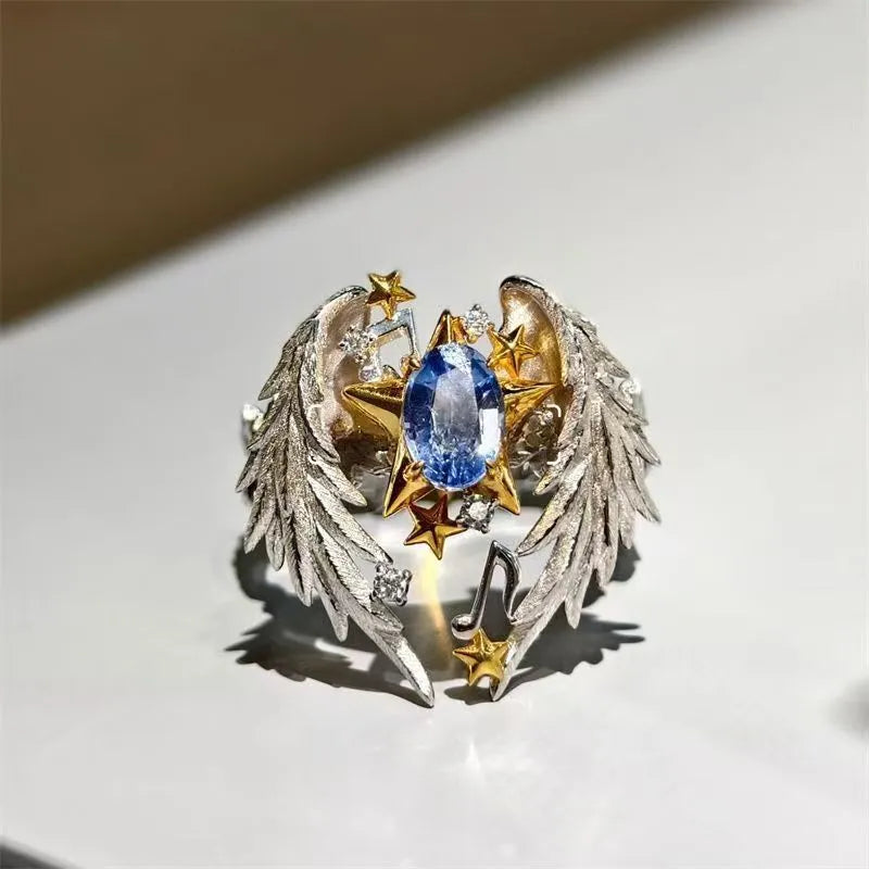 Angel wings geometric design adjustable ring with US size 8 opening band for men and women