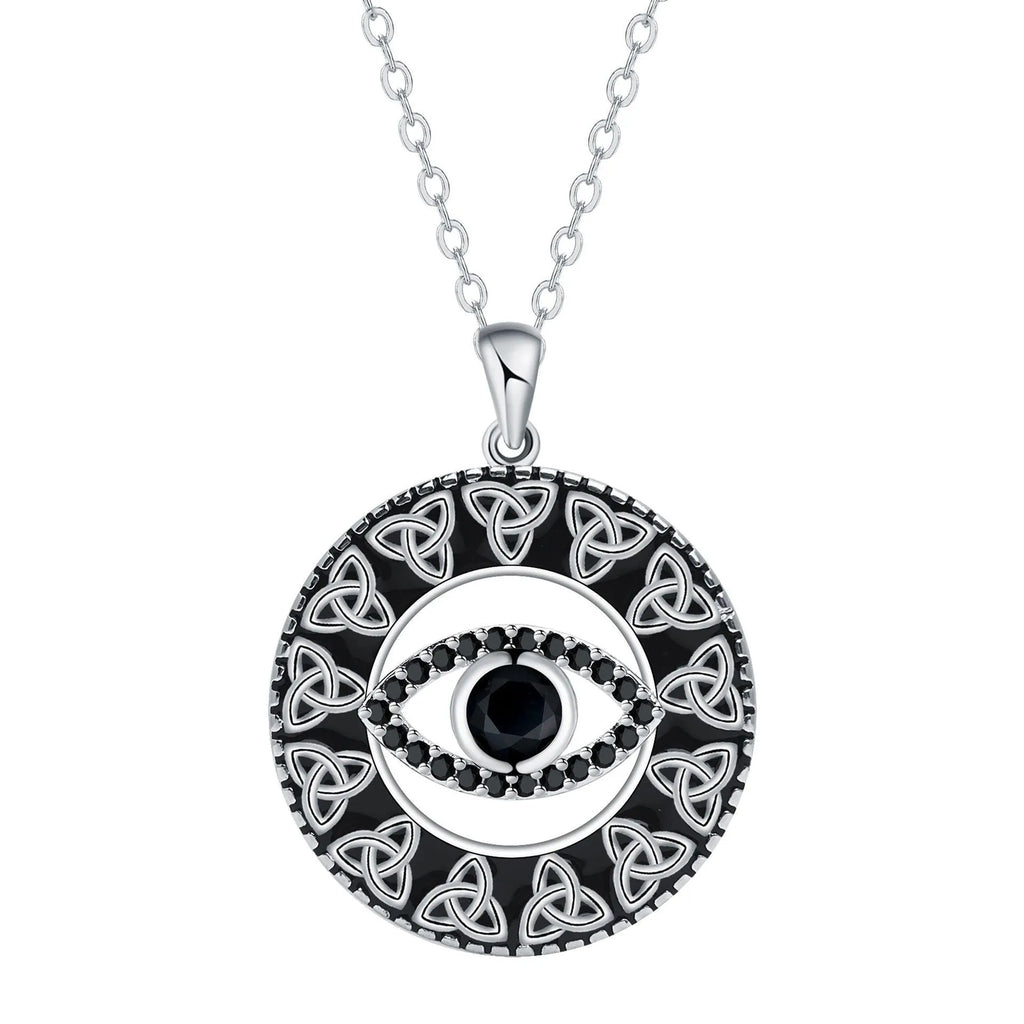 Copper Devil's Eye pendant necklace with electroplated finish and cross chain for women.
