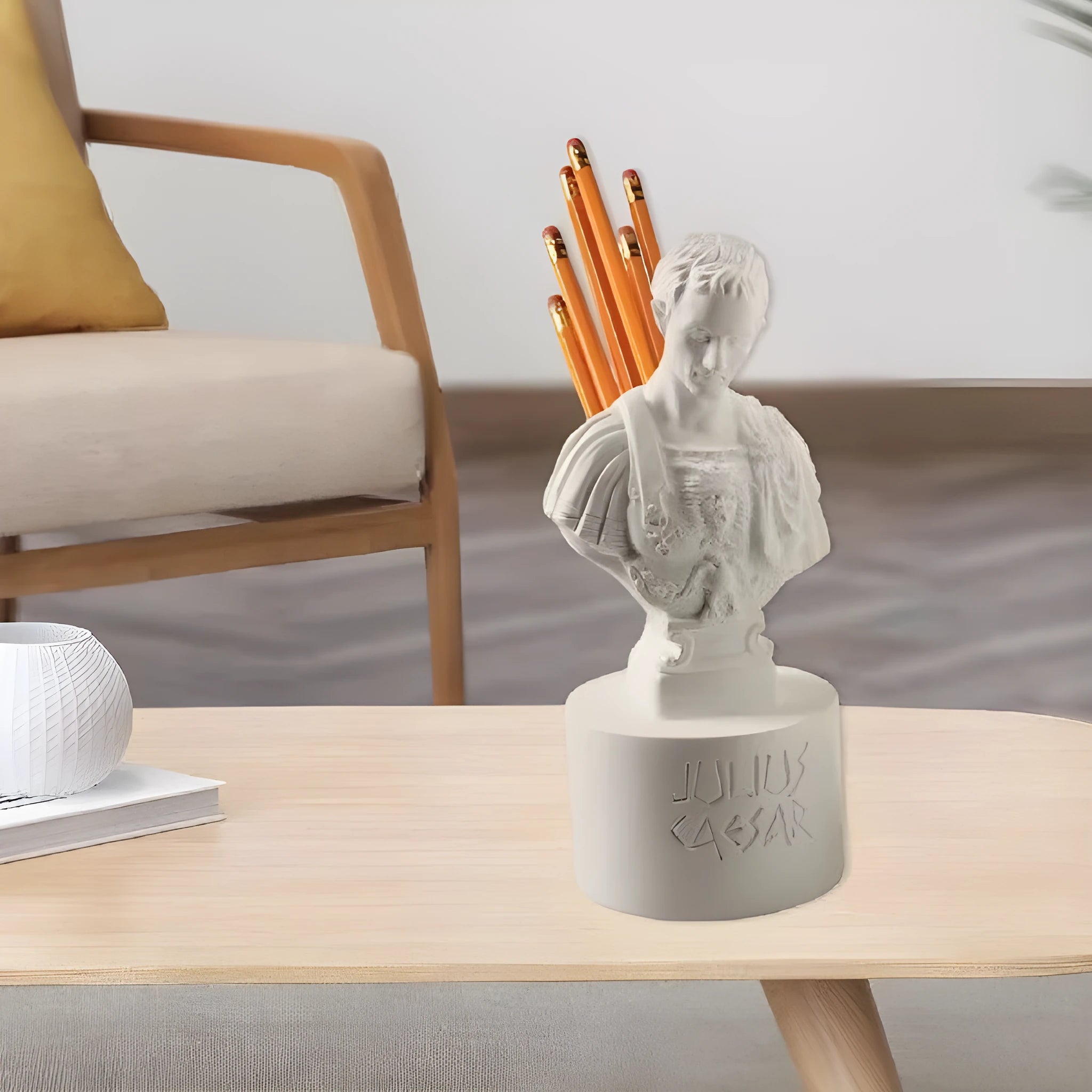 White synthetic resin American creative character modelling pen holder for desk organisation
