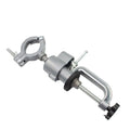 360-degree rotating bench vise with tungsten steel construction showing bracket clamp mechanism