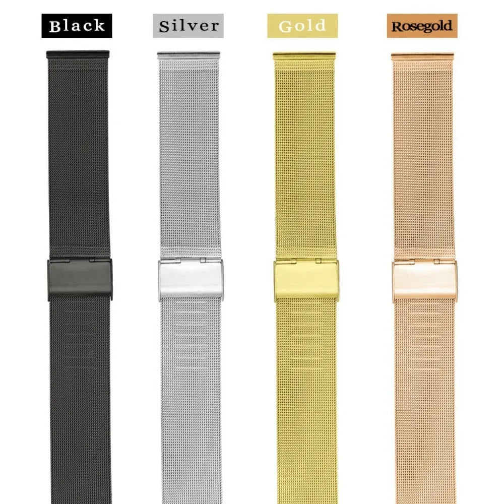 Milani silk woven stainless steel watch band in silver black rose gold and gold with 12mm to 22mm bandwidth options