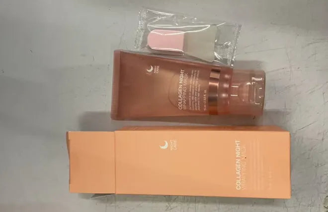 75ml bottle of collagen night face mask with application brush for even spreading.