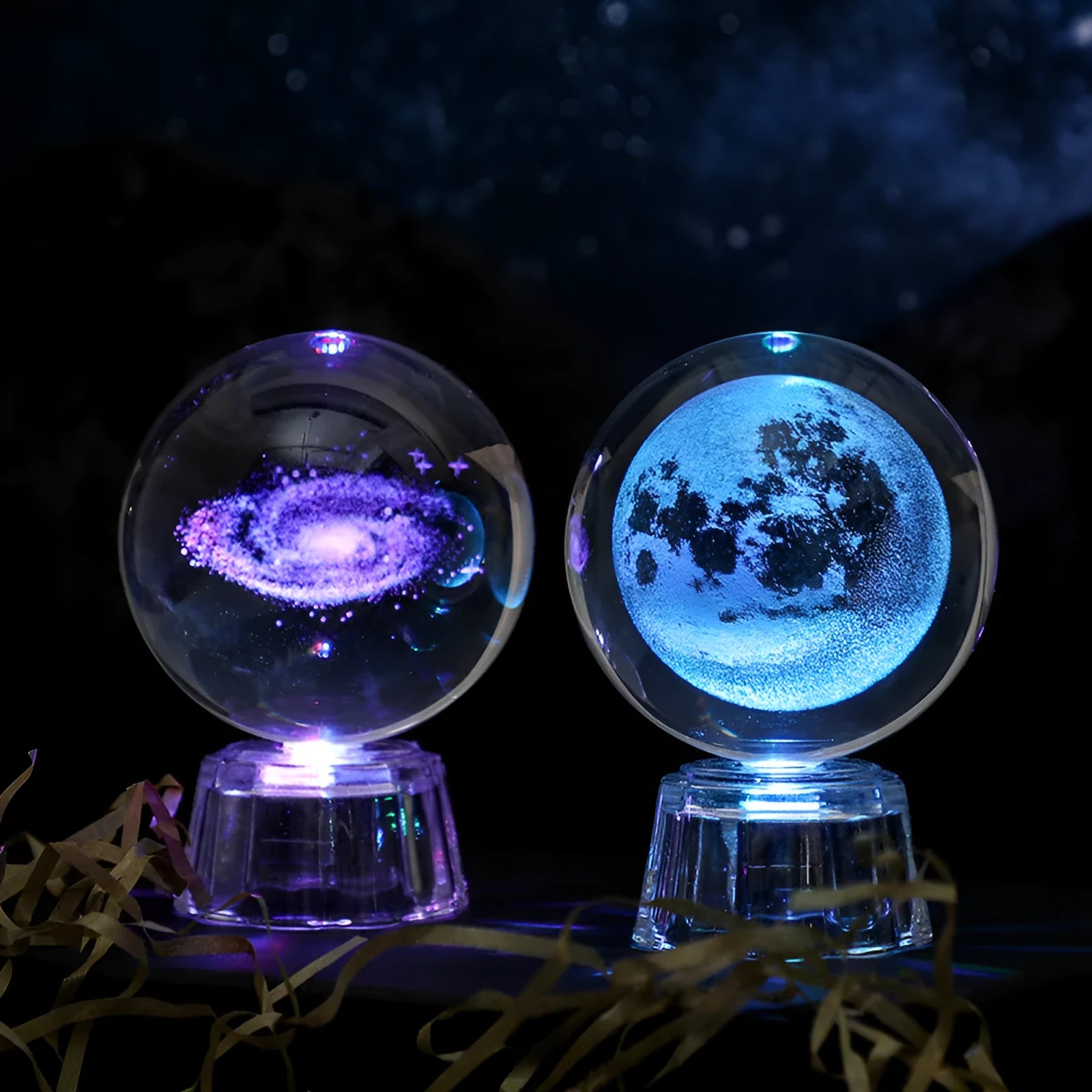 Transparent 6cm crystal ball ornament with inner carving on wooden table