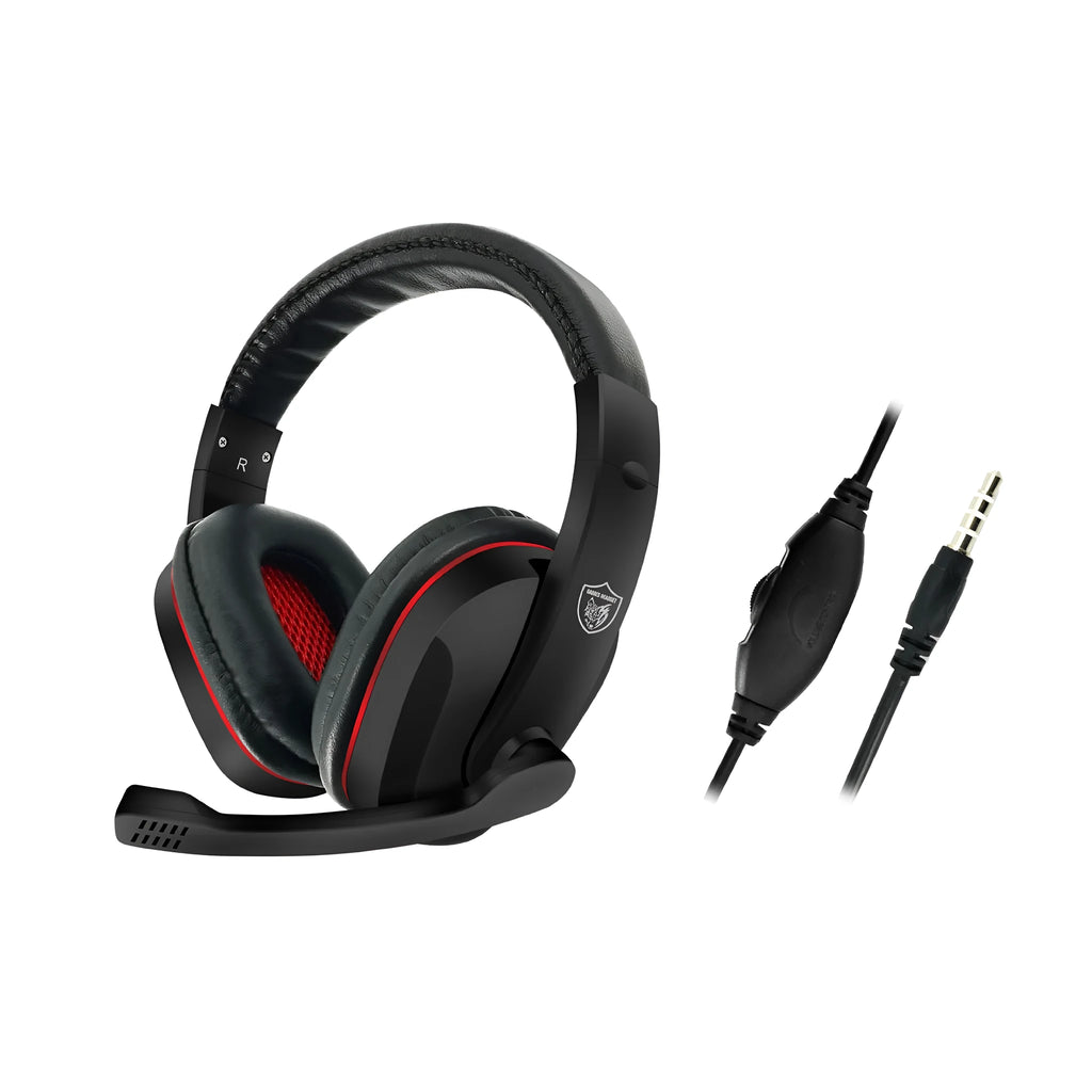 Black wired gaming headset with 40mm drivers and heavy bass sound profile