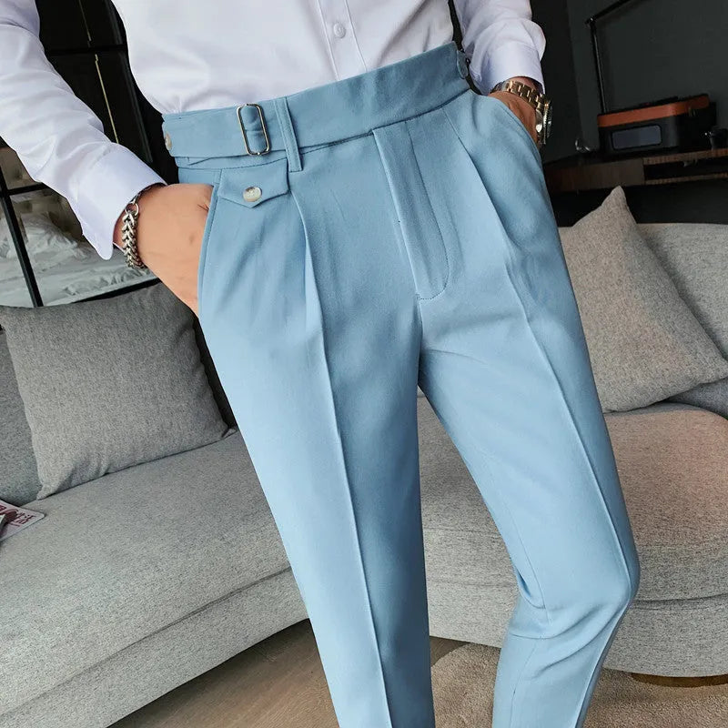 Straight-leg casual trousers in solid colours with polyester composition and Asian sizing options