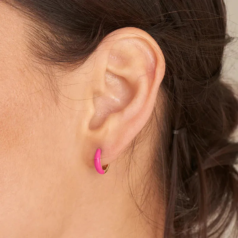 Geometric oval curved earrings with drip-oil epoxy colours on silver-plated copper posts