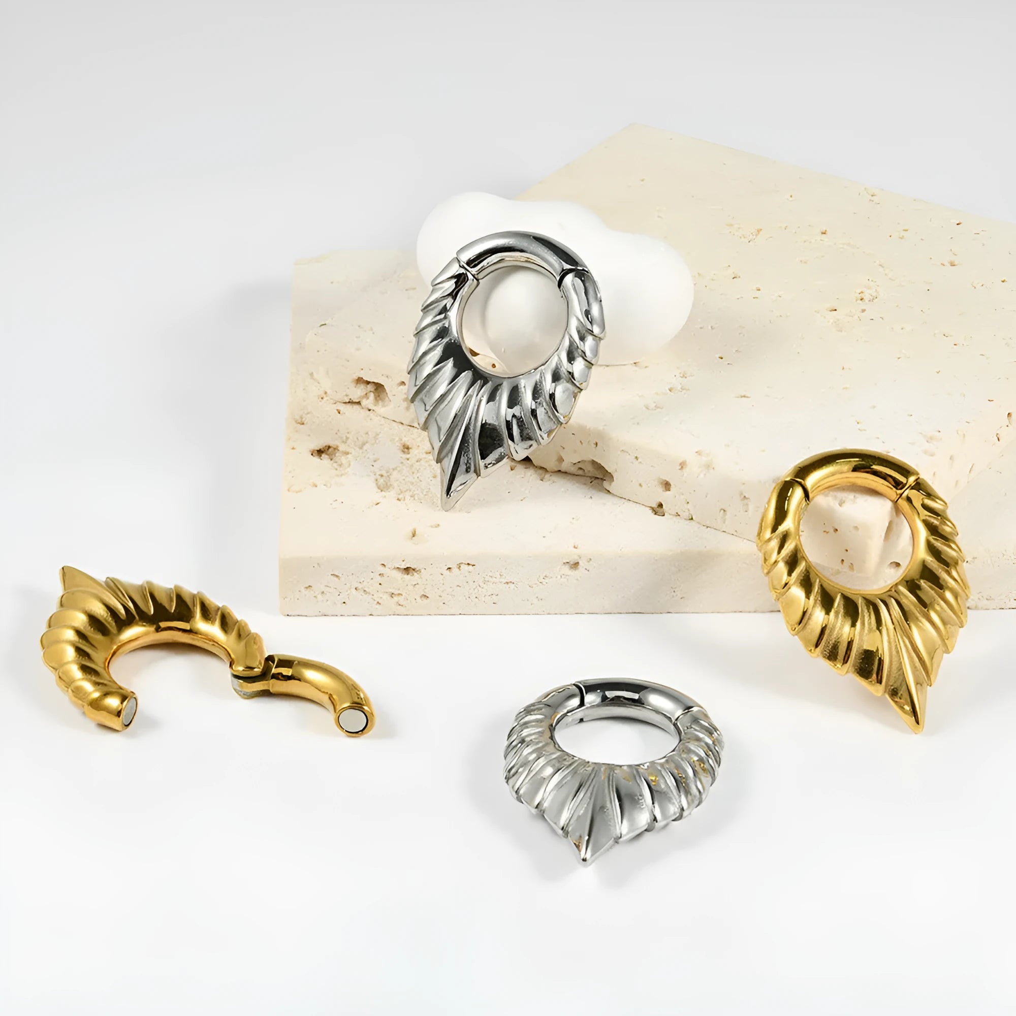 Drop-shaped stainless steel auricle ear extender with totem pattern and round hanging egg design