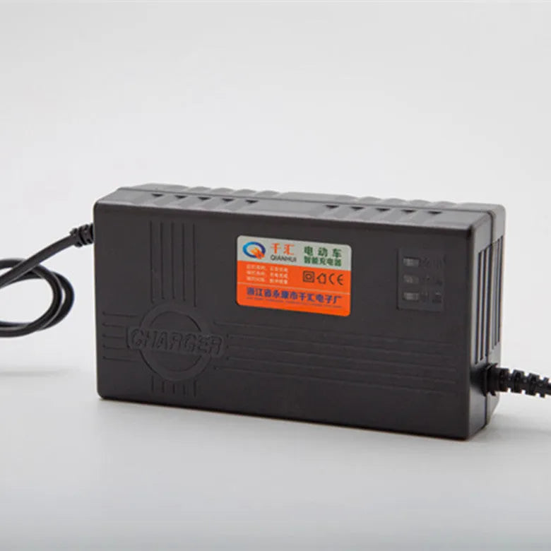 Black 72V20AH electric vehicle battery charger with dimensions 165mm by 87mm by 63mm.