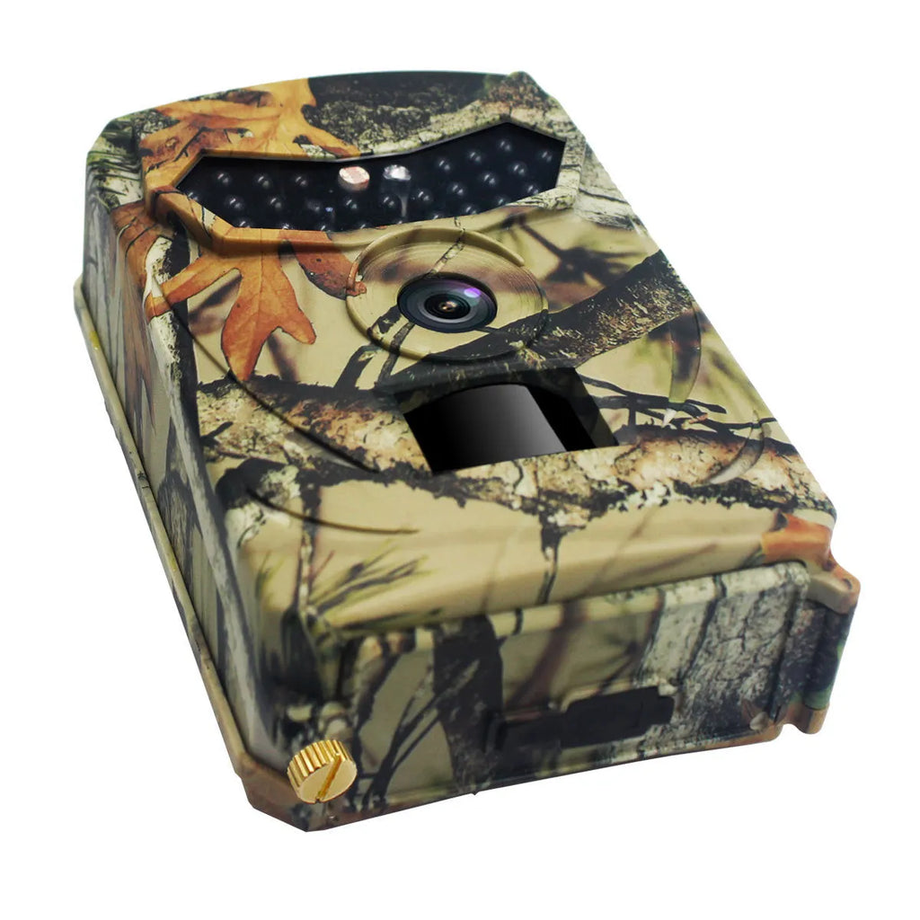 Yellow brown plastic hunting game camera with infrared night vision for wildlife monitoring