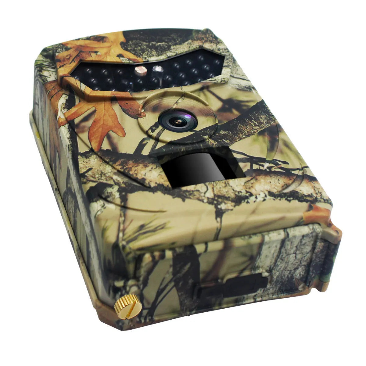 Yellow brown plastic hunting game camera with infrared night vision for wildlife monitoring