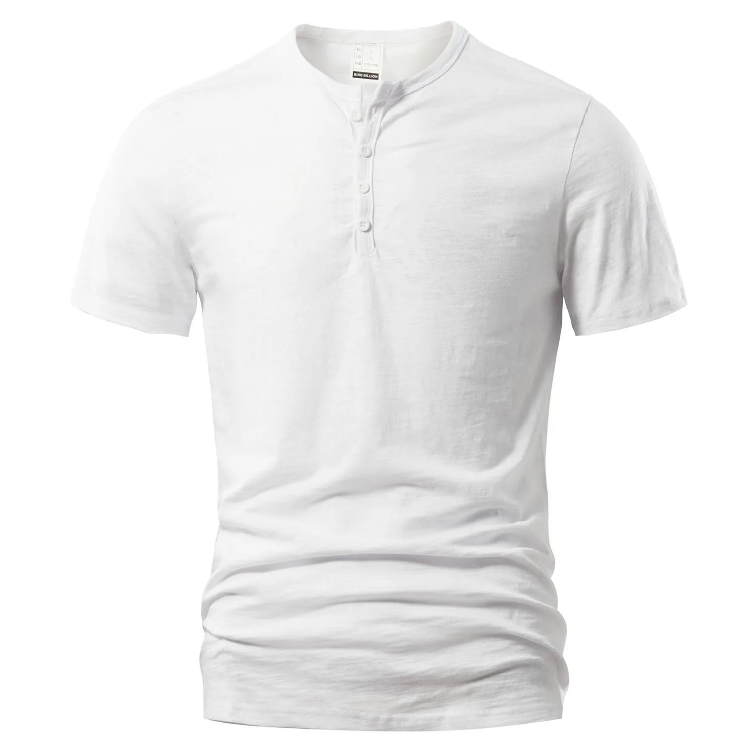 Men's solid colour slub cotton short sleeve T-shirt on a hanger.