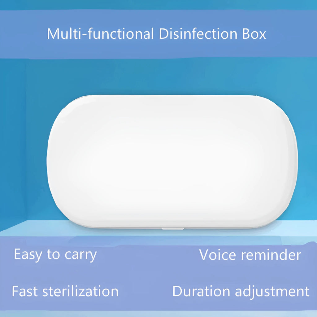 White ultraviolet steriliser box with wireless charging for mobile phones and small items.