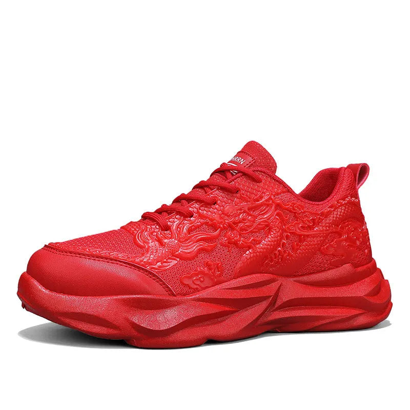 Casual fly knit sneakers in dragon designs with micro fibre upper and rubber sole