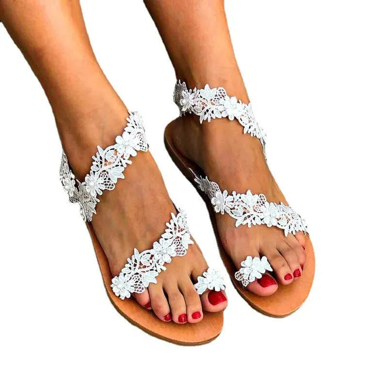 White women's flat shoes with rhinestone flower decoration, plus sizes available