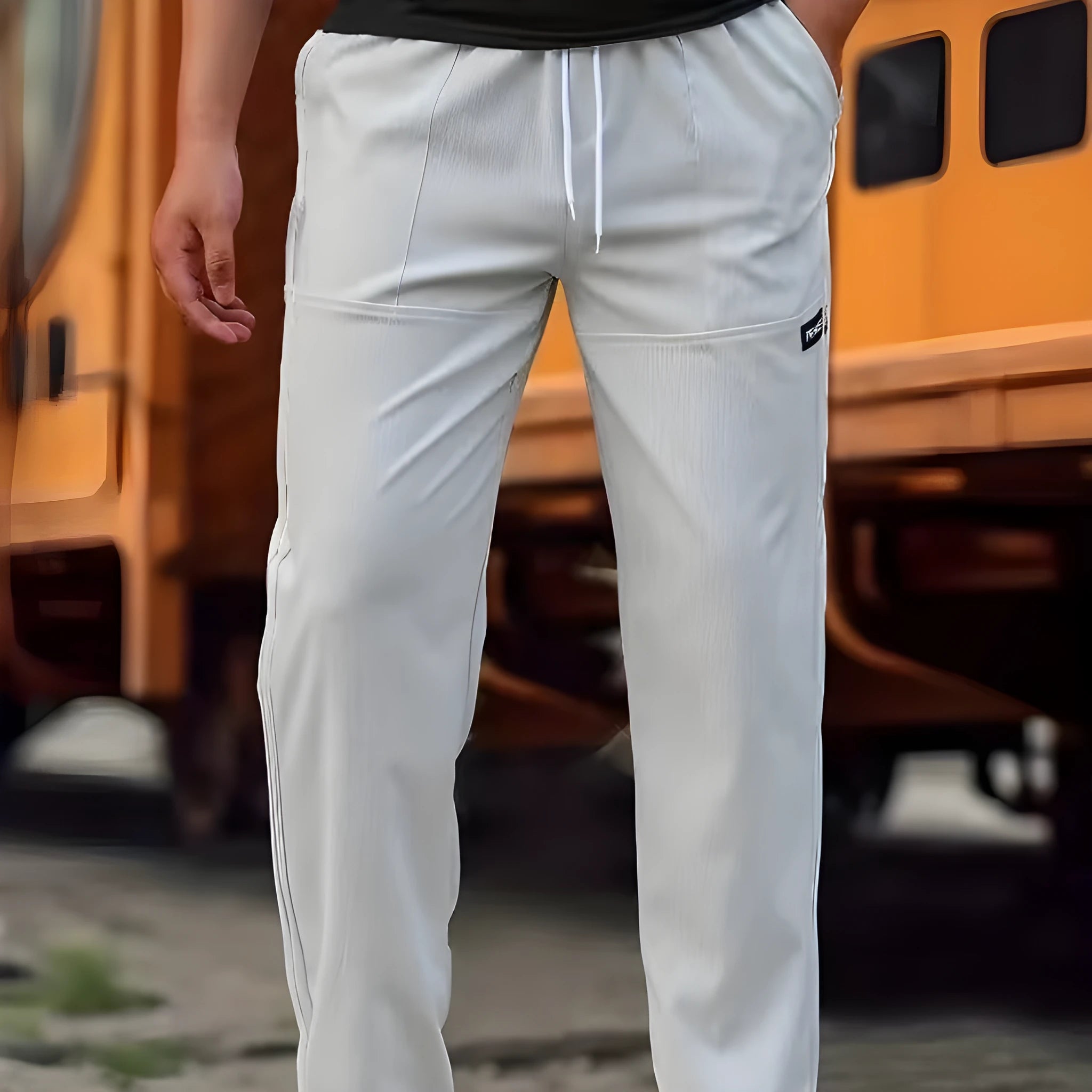 Men's comfortable trousers in polyester fibre available in multiple colours for spring and autumn wear