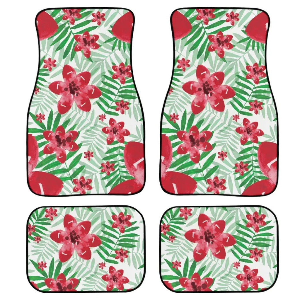 Black printed rubber car foot mat four-piece set showing 20mm thickness