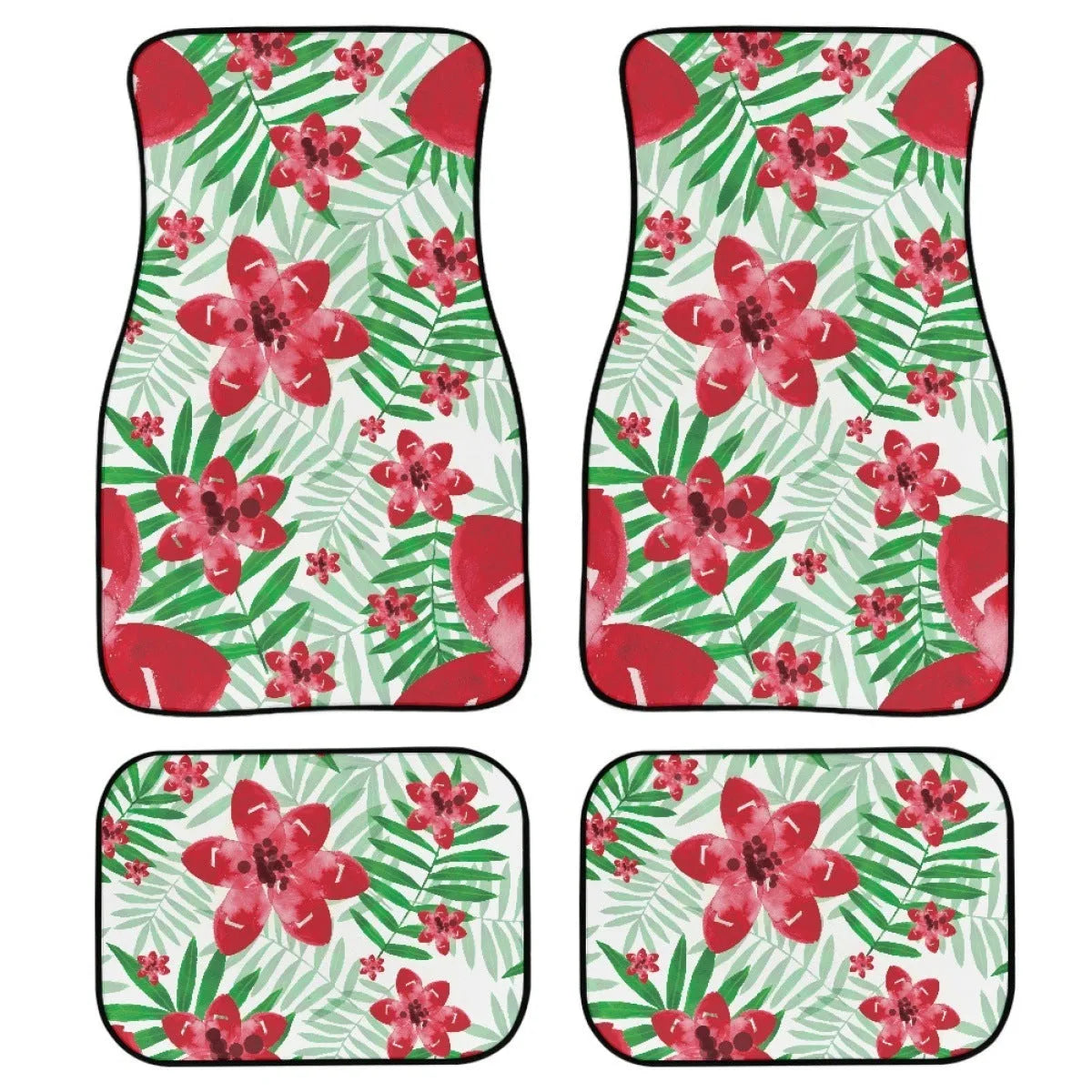 Black printed rubber car foot mat four-piece set showing 20mm thickness