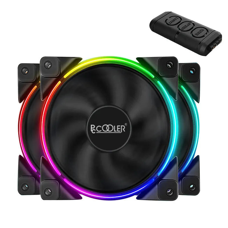 Three black 12cm PC case fans with RGB lighting blades and hydraulic bearings.