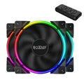 Three black 12cm PC case fans with RGB lighting blades and hydraulic bearings.