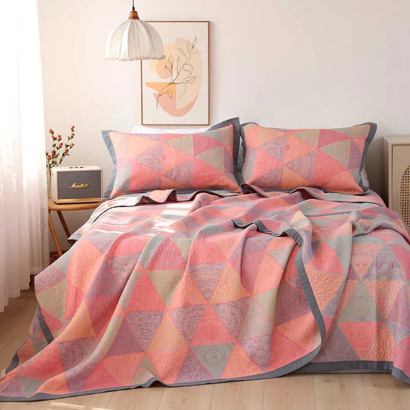 Cotton gauze blanket and pillowcase set with flower pattern in three colour options