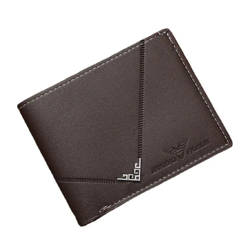 Men's PU leather multi-card-slot short wallet with lychee pattern in black