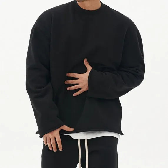 Men's cotton blend loose fit round neck pullover sweater in khaki