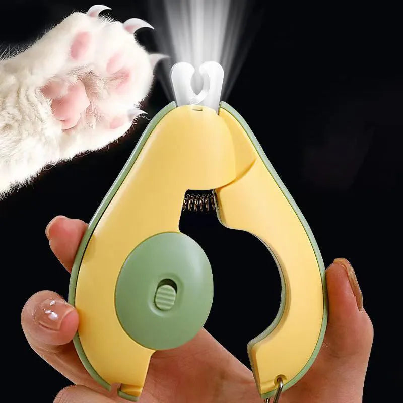 Professional pet nail clippers with LED light for small dogs and cats, in green, pink, or white.